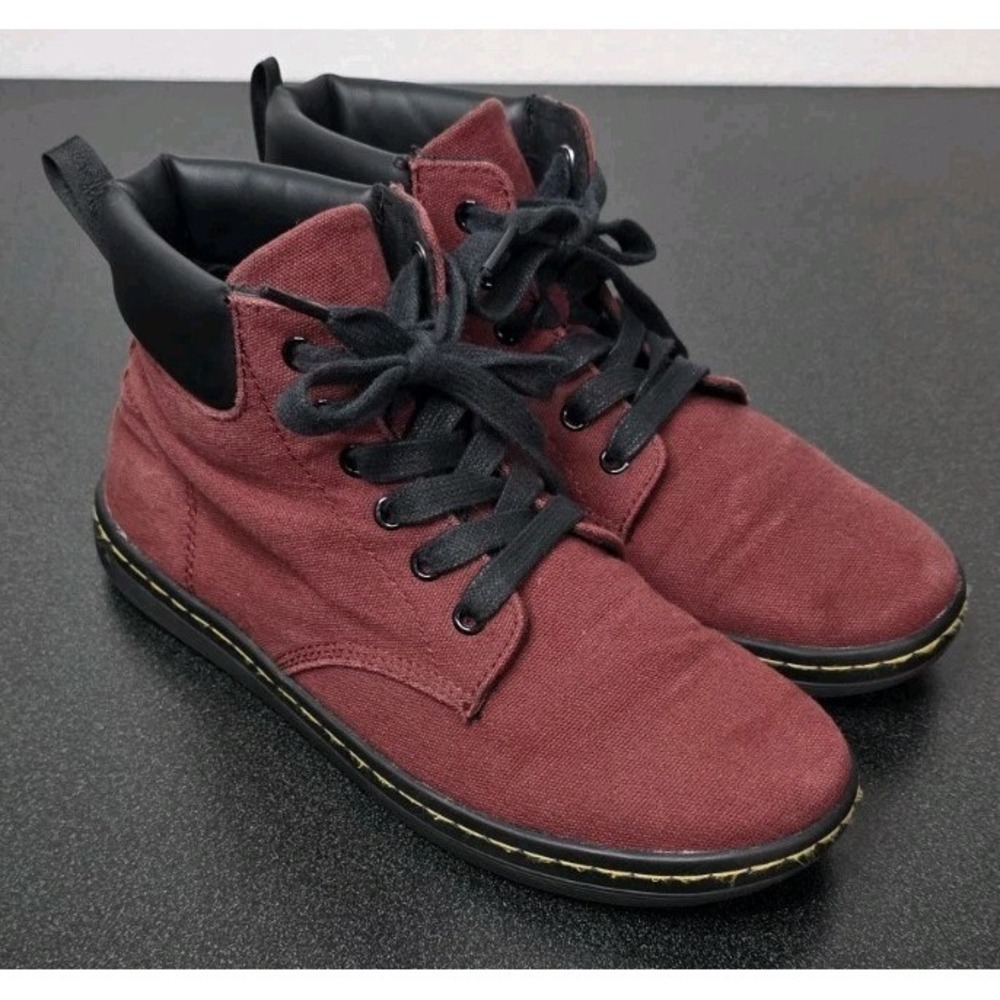 Dr. Marten Maelly Lace Up‎ Canvas Combat Ankle Boots Red Burgundy Women 8L Moto